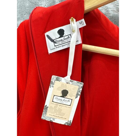 Dainty Jewells Red Mock Neck Long Sleeve Embroidered A Line Dress Women Small - Picture 5 of 7